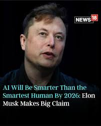 Tesla CEO Elon Musk predicted development of artificial intelligence that  was smarter than the smartest human probably by next year, or by 2026 Full  story: https://www.news18.com/tech/ai -will-be-smarter-than-the-smartest-human-by-2026-elon-musk-makes ...