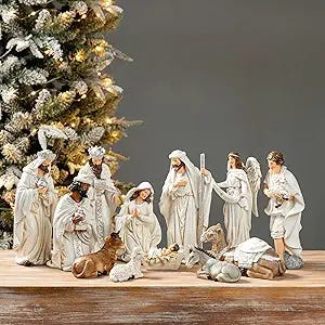 Glitzhome 12Pcs Ivory Resin Nativity Figurines Set Christmas Nativity Sets Tabletop Scenes Ornaments Xmas Nativity Collectible Figurines Indoor Decor Miniatures Statues Figures10.00" x 26.00" Glitzhome 12Pcs Ivory Resin Nativity Figurines Set Christmas Nativity Sets Tabletop Scenes Ornaments Xmas Nativity Collectible Figurines Indoor Decor Miniatures Statues Figures10.00" x 26.00"