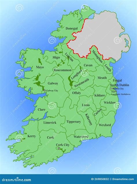 Republic of Ireland. Map of Ireland with the Division into Counties ...