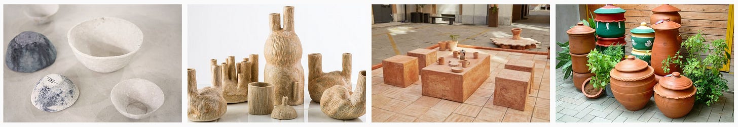 Images: 1. Nienke Hoogvliet’s Waterschatten vessels; 2. Sinae Kim’s Urine Ware; 3. Museo Della Merda’s selection of Merdacotta products; 4. Daily’ Dump’s home composting pots. Images: 1. Nienke Hoogvliet’s Waterschatten vessels; 2. Sinae Kim’s Urine Ware; 3. Museo Della Merda’s selection of Merdacotta products; 4. Daily’ Dump’s home composting pots.