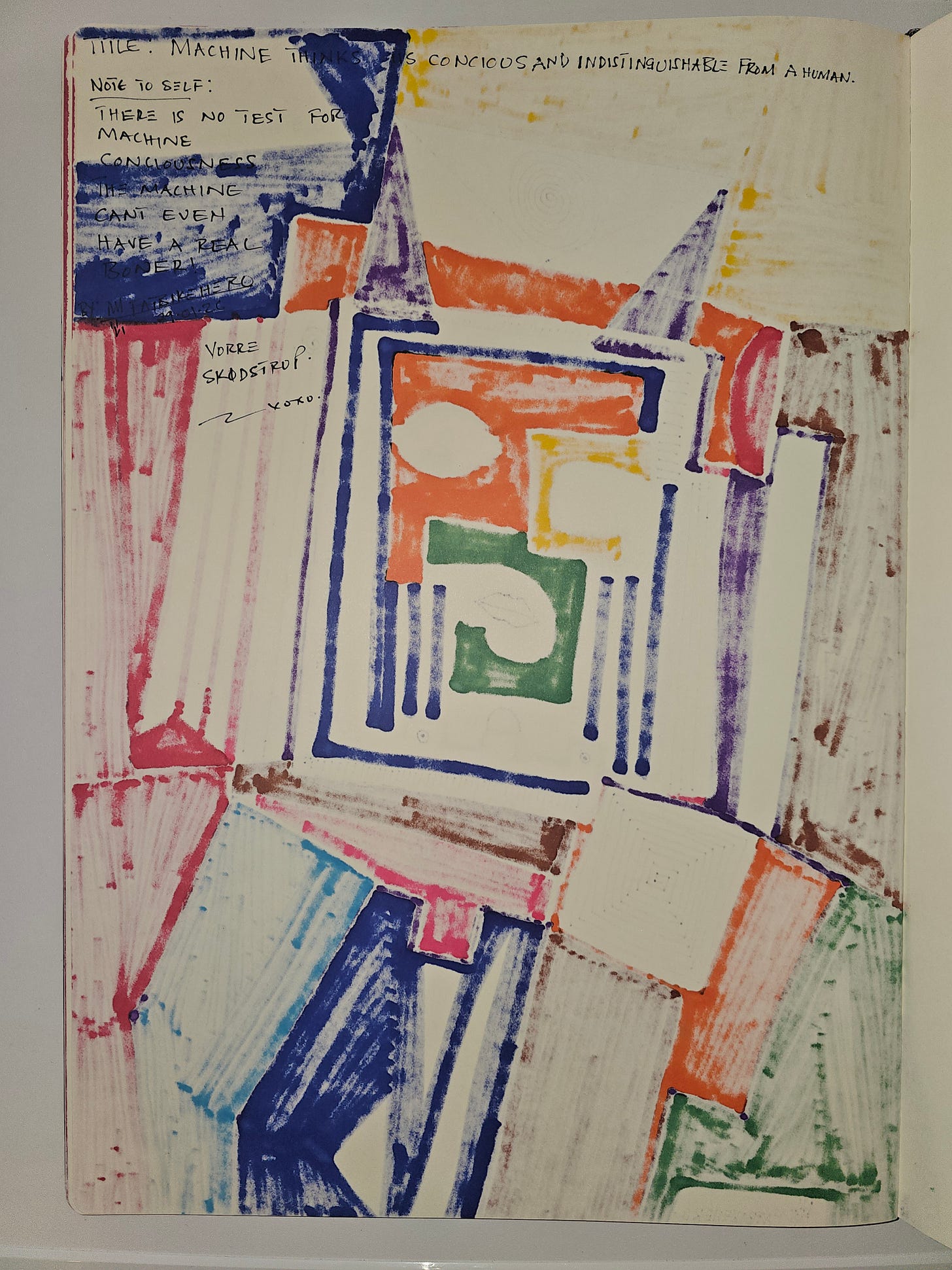 Handwritten philosophical note rejecting machine consciousness by FatbikeHero