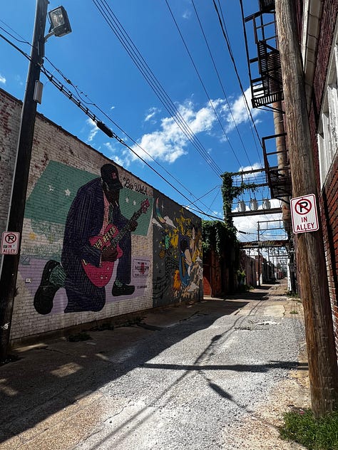 Street art and buildings in Clarksdale Mississippi