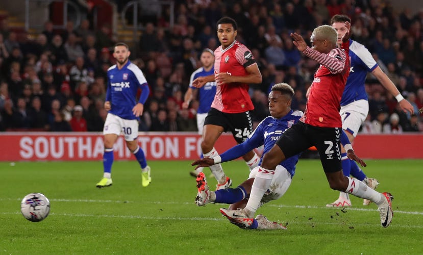 Omari Hutchinson scores for Ipswich Town v. Southampton, September 2023