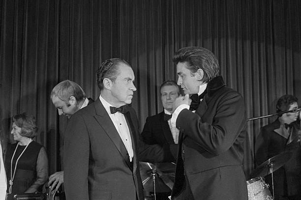 It was today in 1970 that Johnny performed @ The White House for President Nixon. The Nixon Archives has a Super 8 video recording of this concert and a bit of footage was used in the Johnny Cash’s America Documentary. Who knows, maybe someday we’ll... It was today in 1970 that Johnny performed @ The White House for President Nixon. The Nixon Archives has a Super 8 video recording of this concert and a bit of footage was used in the Johnny Cash’s America Documentary. Who knows, maybe someday we’ll...