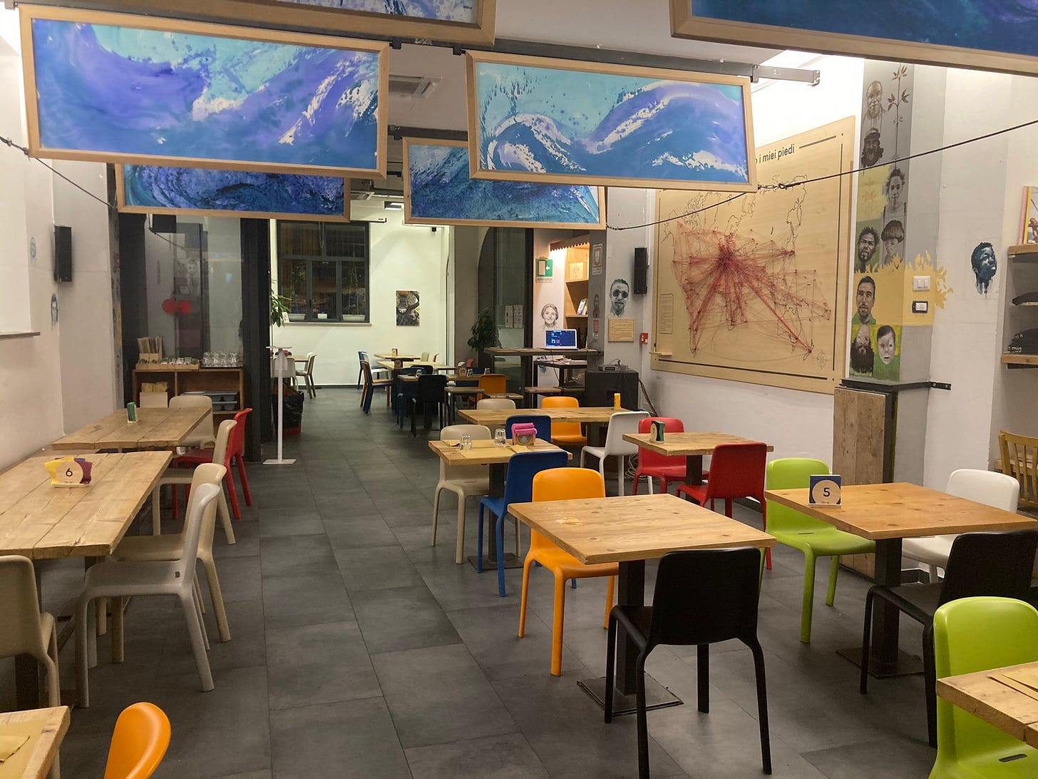 The colourful interior of a restaurant