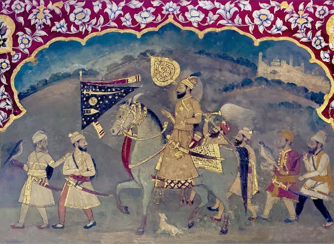 File:Fresco depicting Guru Gobind Singh on horseback with his retinue  leaving Anandpur Fort, Kangra School, from within the Golden Temple shrine,  Amritsar, ca.1820's–1830's.jpg - Wikipedia