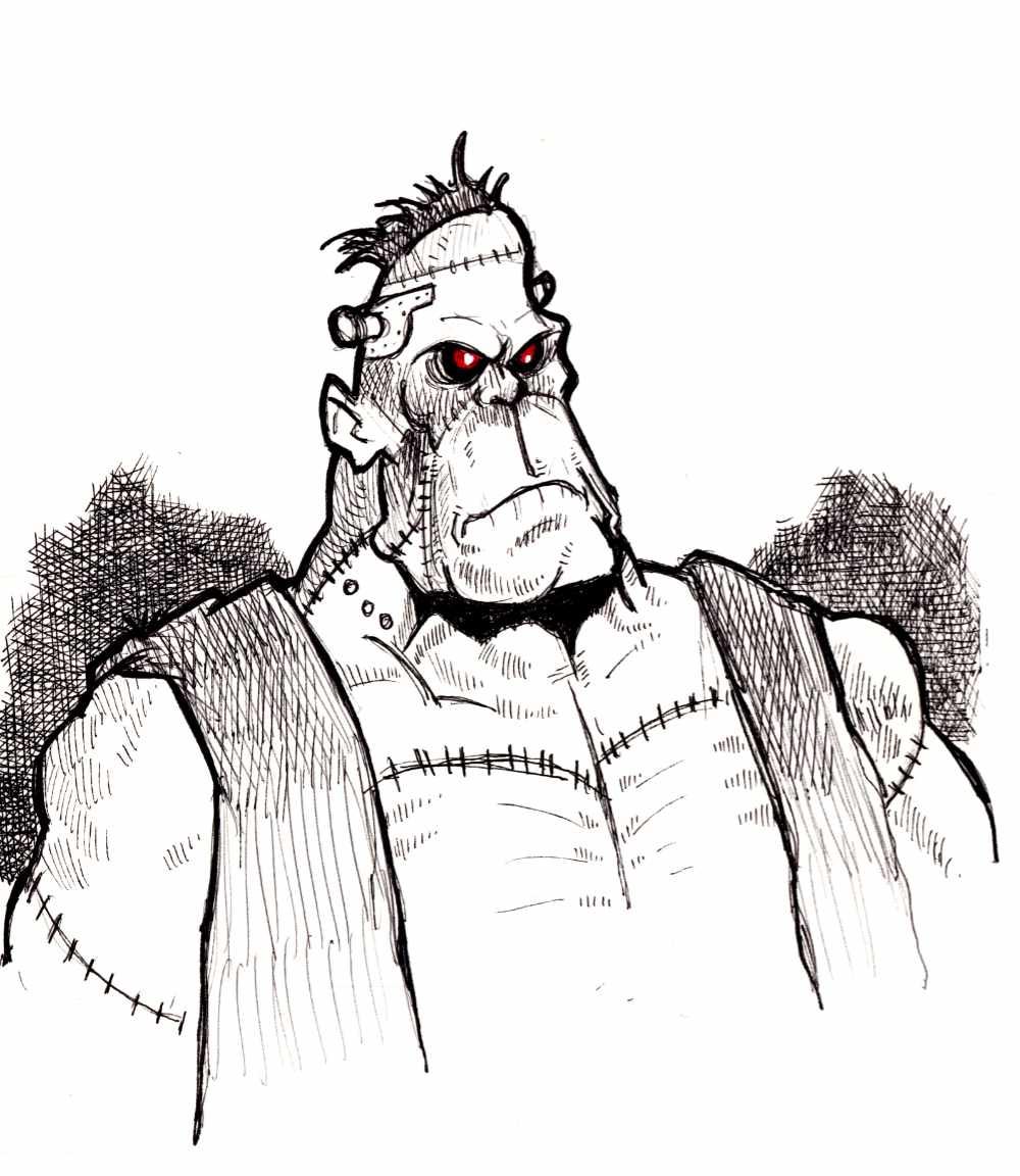 Ballpoint sketch of Frankenstein's monster from the show Creature Commandos. Ballpoint sketch of Frankenstein's monster from the show Creature Commandos.