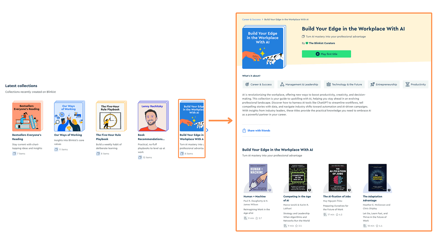 Blinkist’s Collections (desktop view + light mode)