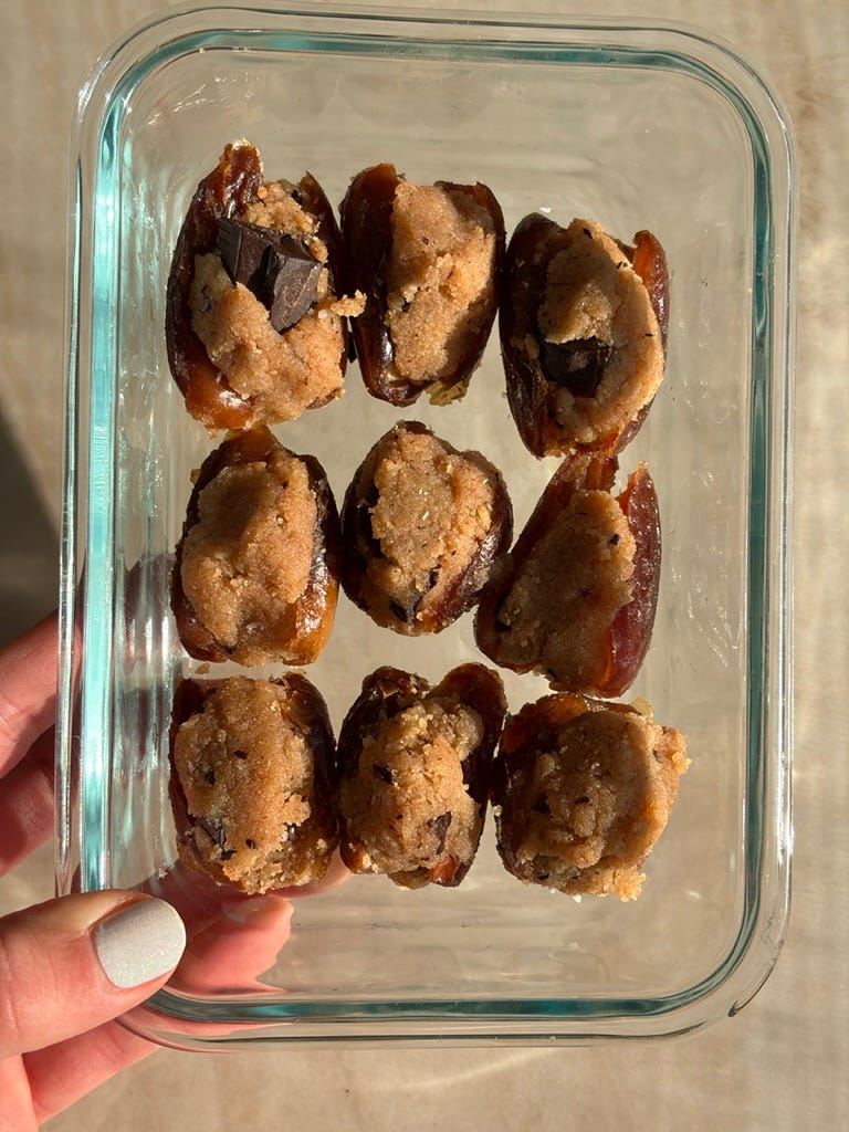 Dark chocolate chunk cookie dough stuffed dates