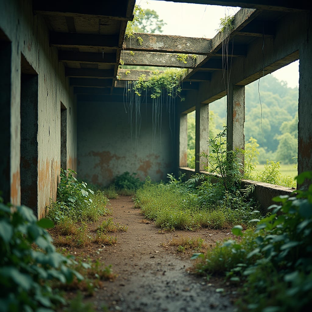 A half-finished, abandoned house in Jamaica, with exposed steel beams and concrete blocks, stands amidst a tapestry of overgrown vegetation, as water droplets trickle down the weathered walls, and weeds push through the cracks. Cinematic 35mm film aesthetic, reminiscent of the works of Terrence Malick, Alejandro González Iñárritu, and Denis Villeneuve, with a warm, golden color palette and subtle film grain. A half-finished, abandoned house in Jamaica, with exposed steel beams and concrete blocks, stands amidst a tapestry of overgrown vegetation, as water droplets trickle down the weathered walls, and weeds push through the cracks. Cinematic 35mm film aesthetic, reminiscent of the works of Terrence Malick, Alejandro González Iñárritu, and Denis Villeneuve, with a warm, golden color palette and subtle film grain.