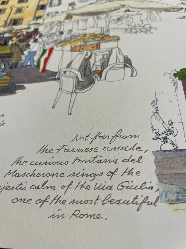 The book displays beautiful illustration and story about the city of Rome