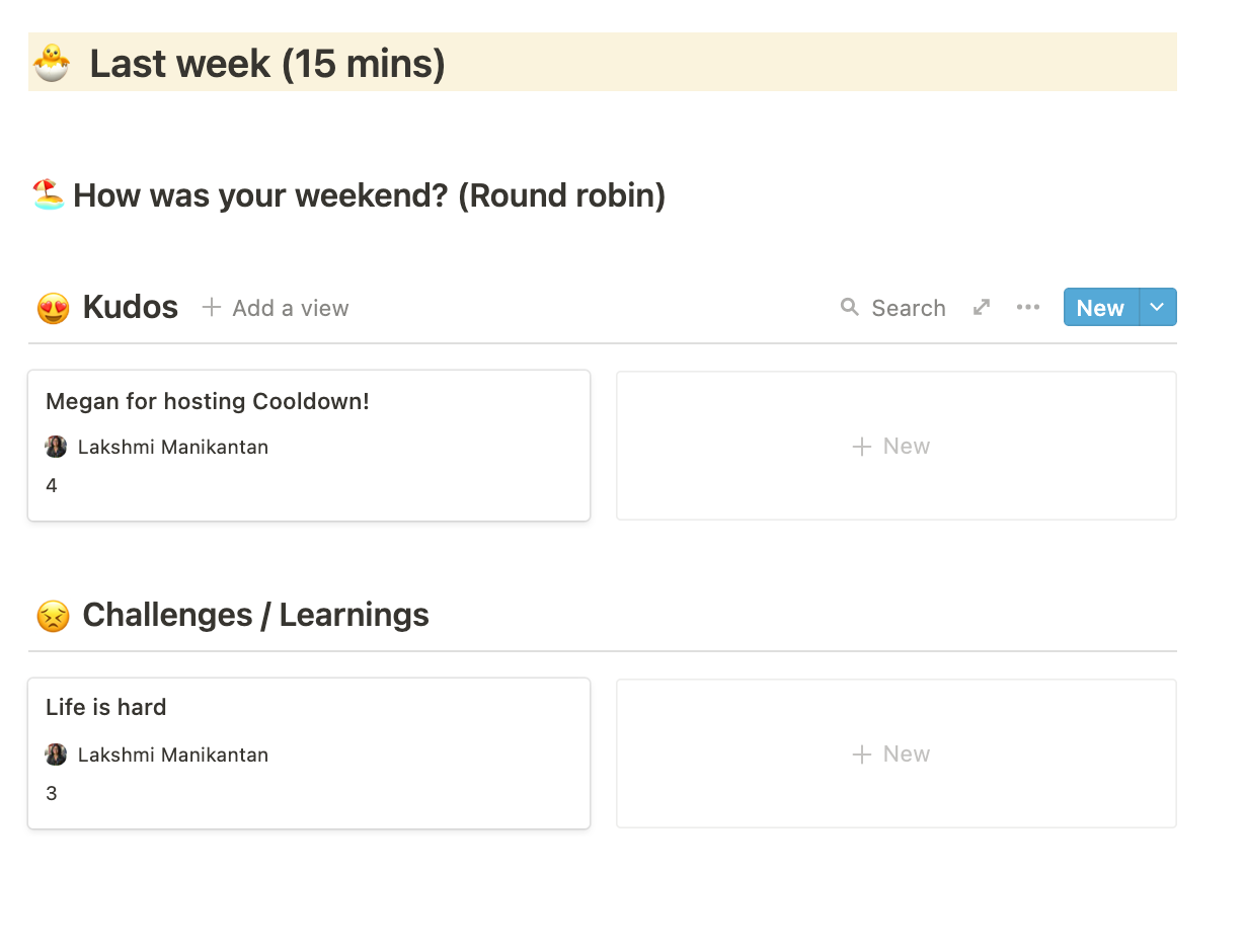 15 mins spent reflecting on last week...