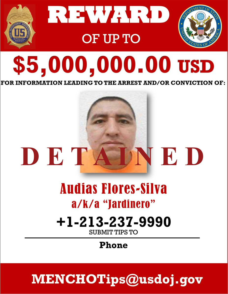 The arrest of Audias Flores-Silva, “El Jardinero,” a key leader of the  violent CJNG, marks an important step against those who profit from  fentanyl and drive violence in our communities. Actions like