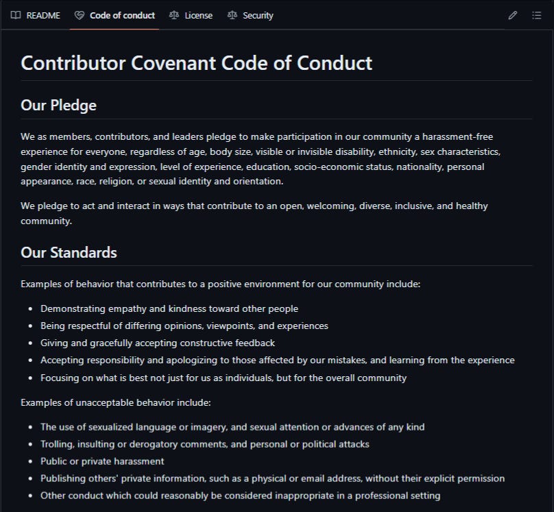 Code of conduct from a open source project