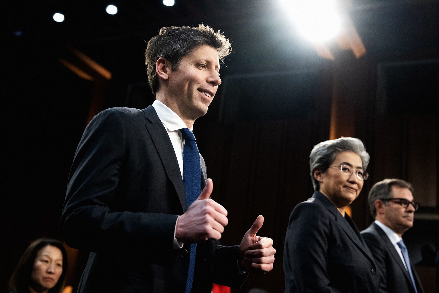 UNITED STATES MAY 8 From left Sam Altman CEO of OpenAI Lisa Su CEO of Advanced Micro Devices and Michael Intrator CEO... UNITED STATES MAY 8 From left Sam Altman CEO of OpenAI Lisa Su CEO of Advanced Micro Devices and Michael Intrator CEO...