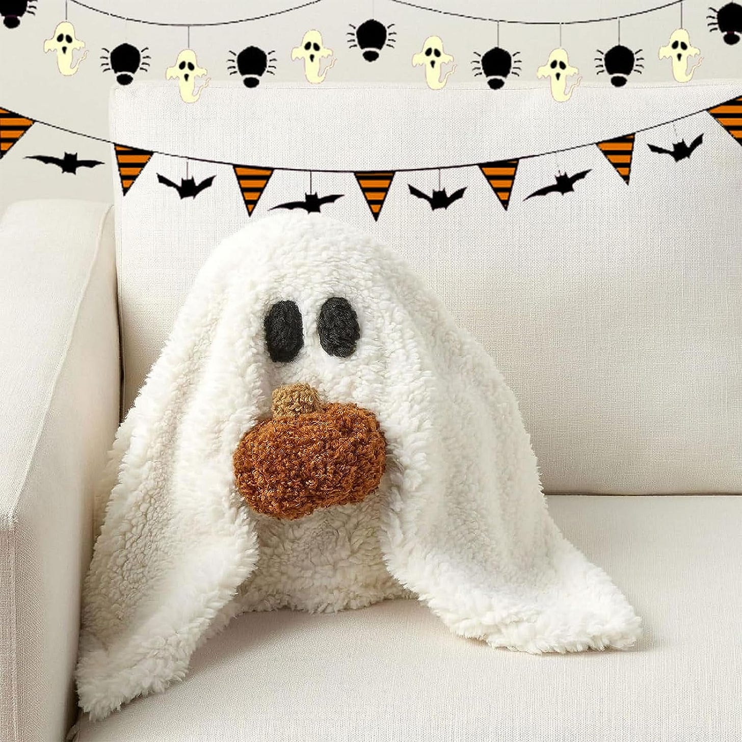 Gus The Ghost with Pumpkin Pillow, 13" Gus The Ghost with Pumpkin Plush, Soft Stuffed Ghost Plush for Kids and Adults