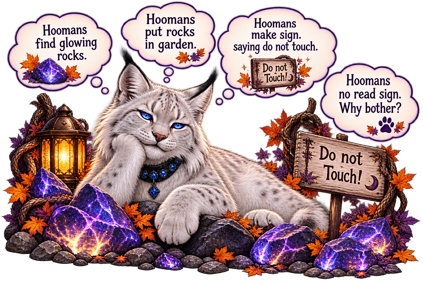 Jynx's comment - Hoomans find glowing rocks. Hoomans put rocks in garden. Hoomans make sign to beware. Hoomans make sign. Why bother? Jynx's comment - Hoomans find glowing rocks. Hoomans put rocks in garden. Hoomans make sign to beware. Hoomans make sign. Why bother?