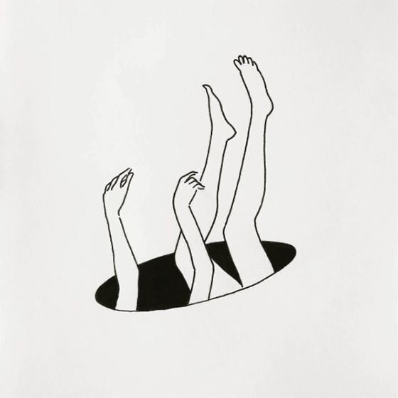 Sketch line black and white body falls down a black hole. All we can see are the arms and legs sticking out Sketch line black and white body falls down a black hole. All we can see are the arms and legs sticking out