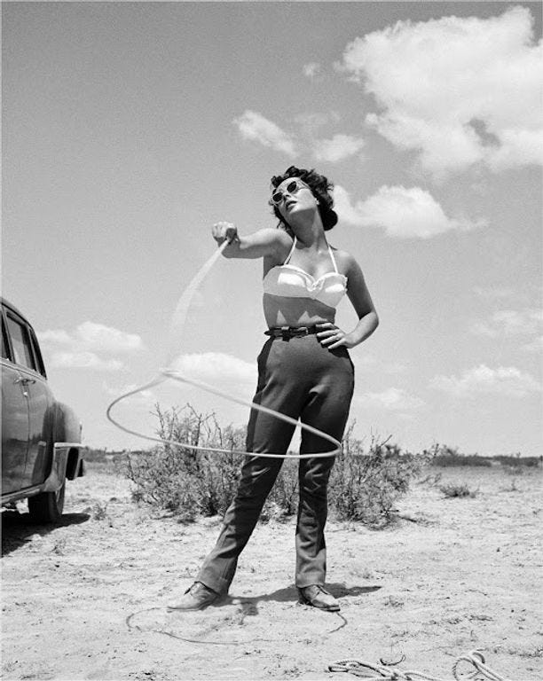 Elizabeth Taylor on the set of Giant near Marfa, 1956