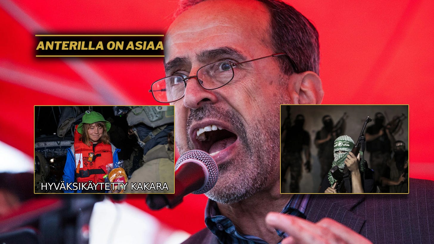 Israelin joukot nousivat Gretan huvijahtiin useiden varoitusten jälkeen ja takavarikoivat aluksen viime sunnuntaina. Thunbergin toiminta vaaransi sekä hänen itsensä että muiden matkustajien turvallisuuden, mihin Israel puuttui rauhanomaisesti ja pelasti hyväksikäytetyt hyödylliset idiootit heidän itsensä aiheuttamalta uhalta — kidnapaukselta tai jopa murhalta Hamasin toimesta. Israelin joukot nousivat Gretan huvijahtiin useiden varoitusten jälkeen ja takavarikoivat aluksen viime sunnuntaina. Thunbergin toiminta vaaransi sekä hänen itsensä että muiden matkustajien turvallisuuden, mihin Israel puuttui rauhanomaisesti ja pelasti hyväksikäytetyt hyödylliset idiootit heidän itsensä aiheuttamalta uhalta — kidnapaukselta tai jopa murhalta Hamasin toimesta.