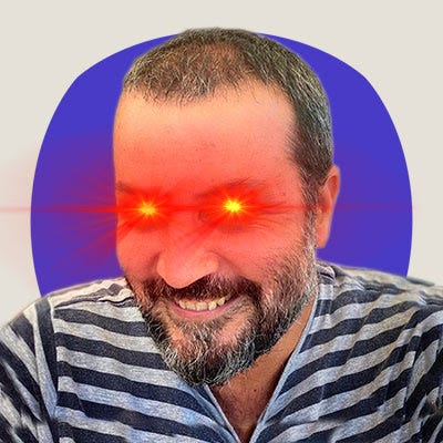 Albert López with laser eyes #LaserRayUntil100K