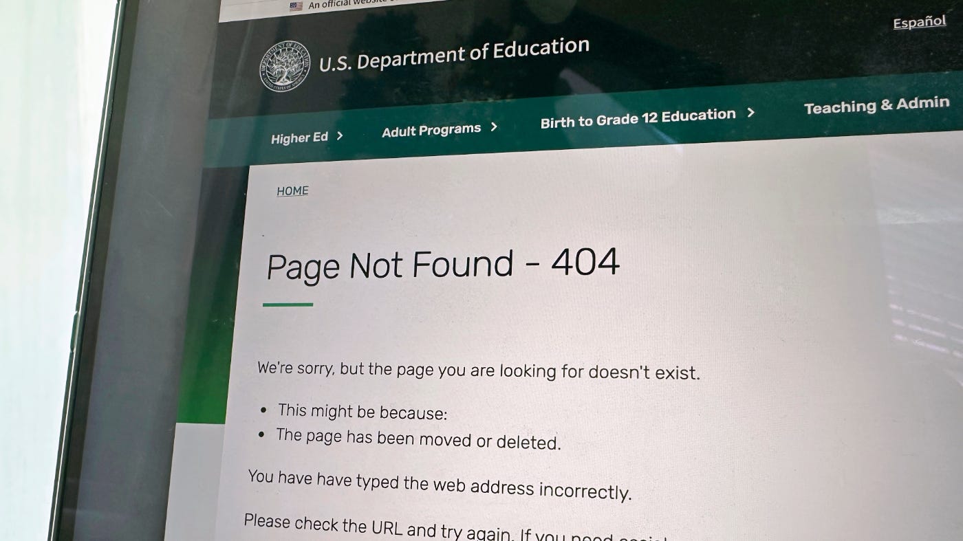 This U.S. Department of Education website page is seen on Jan. 24, 2025 in Washington. (AP Photo/Alex Brandon, File)
