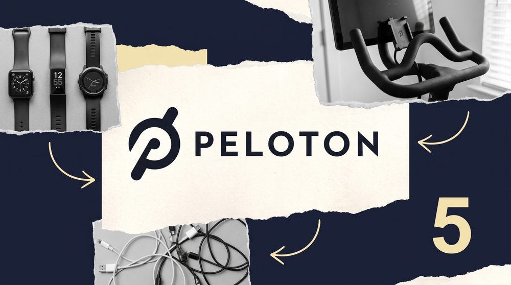 Editorial collage of several fitness trackers feeding into one screen on a deep navy ground