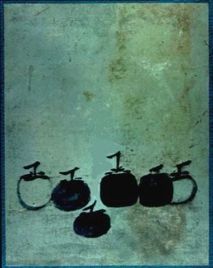 six persimmons painted in ink six persimmons painted in ink