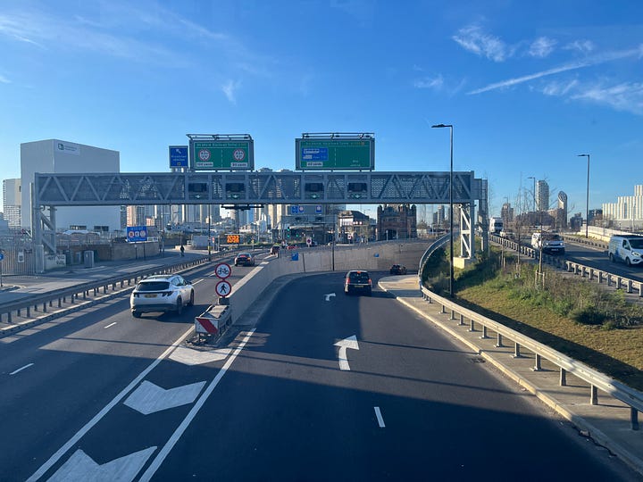 Photo of approach to and interior of Silvertown Tunnel.