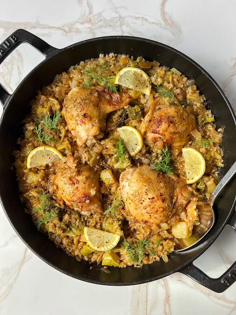 One-Pot Honey Garlic Chicken with Za'atar Lemon Broccoli Rice