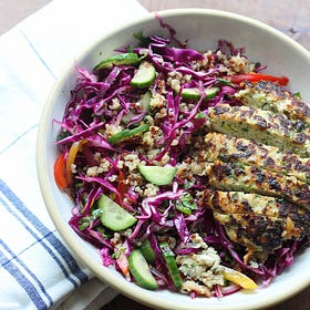 Teriyaki Chicken Burgers with Cucumber Slaw and Sriracha Mayo