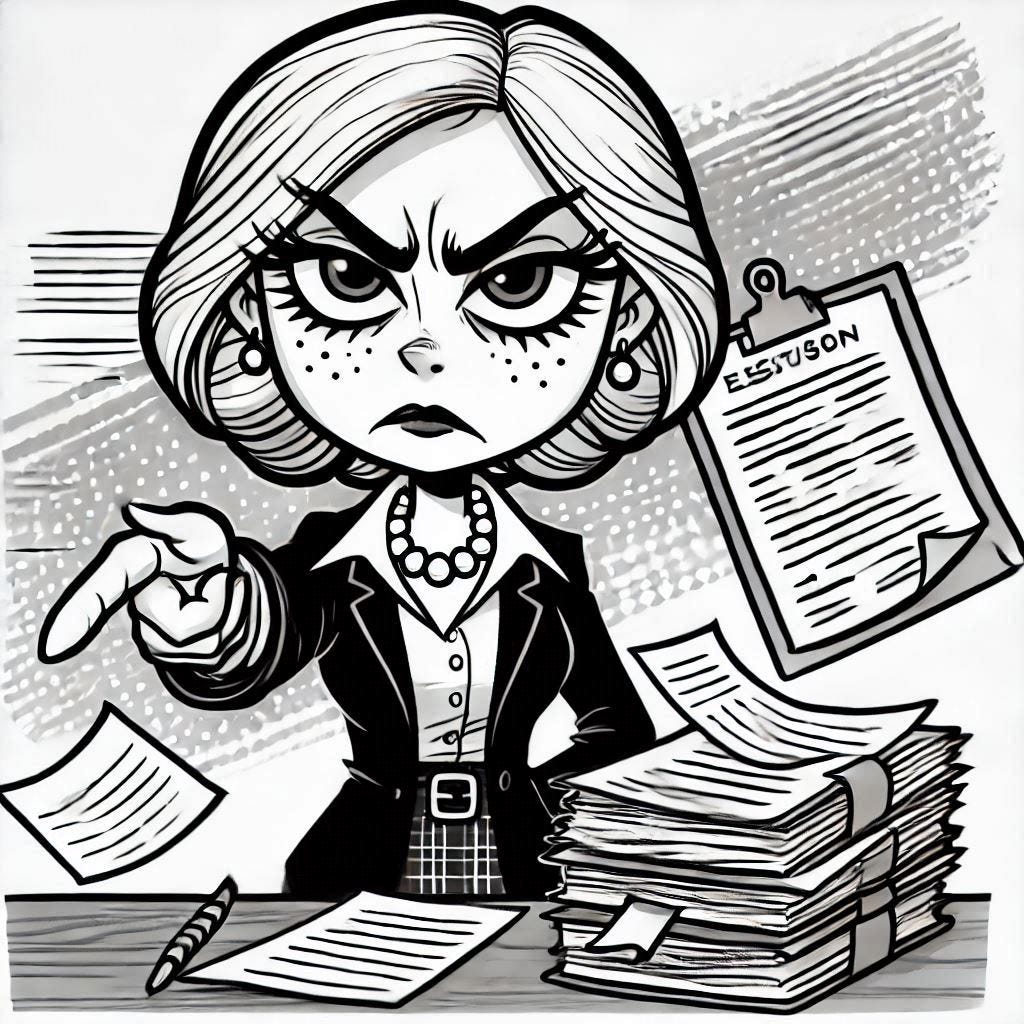 cartoon of an angry, mean editor or mentor