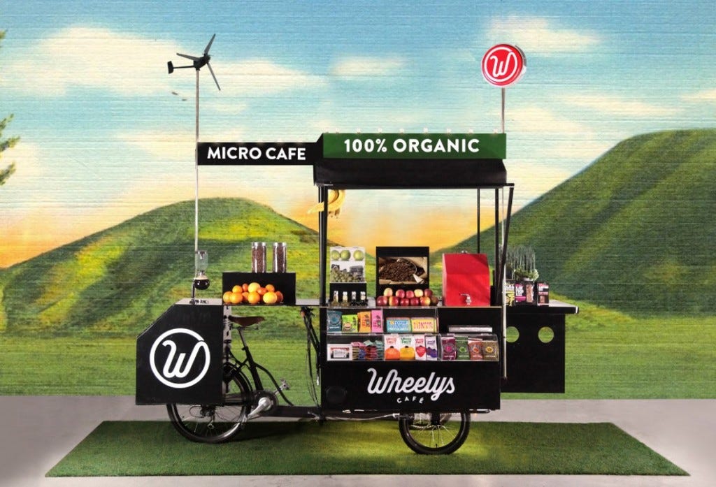 Wheelys 4 cafe on a bicycle, courtesy of Wheelys Wheelys 4 cafe on a bicycle, courtesy of Wheelys