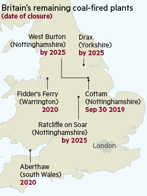 Map of Britain's remaining coal-fired plants