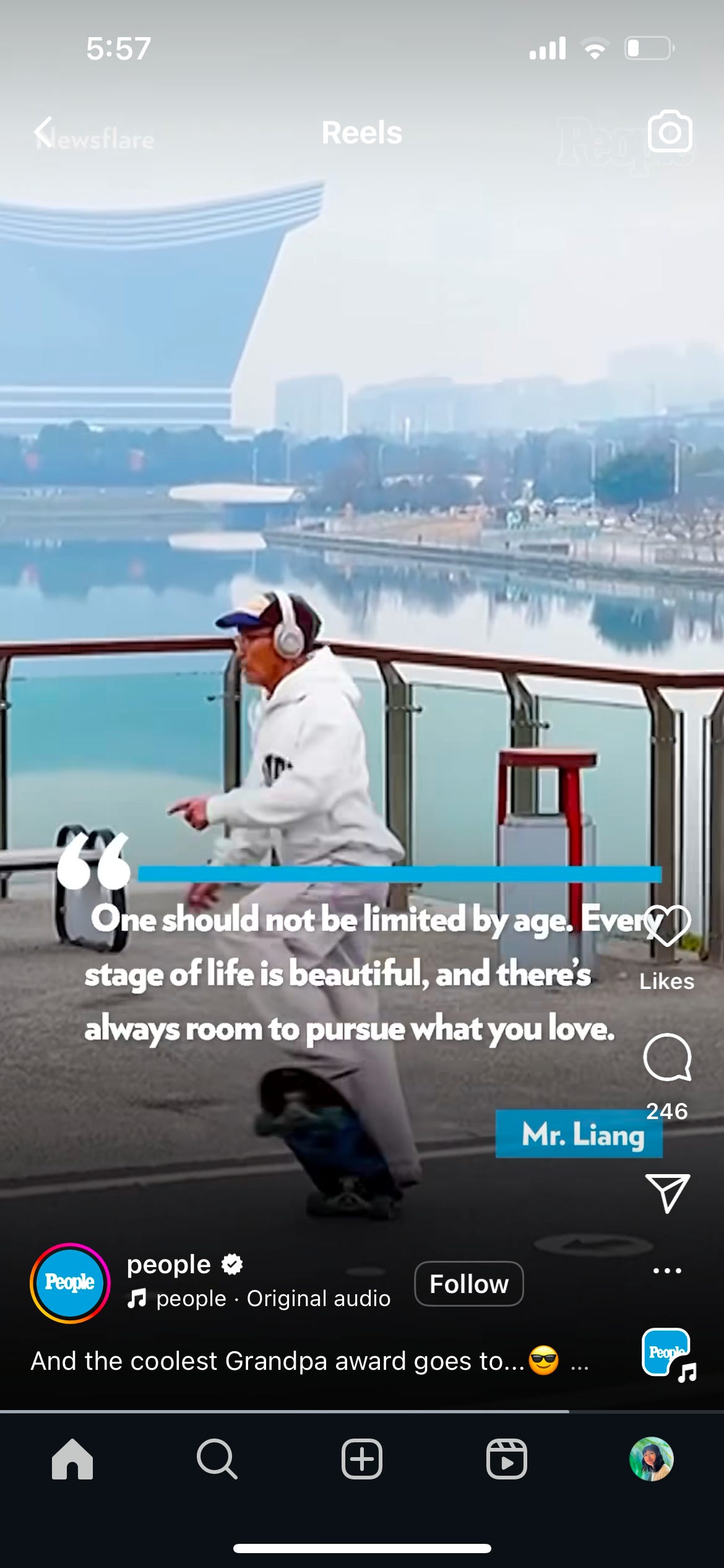 imageL screenshot from IG of an elderly man skating