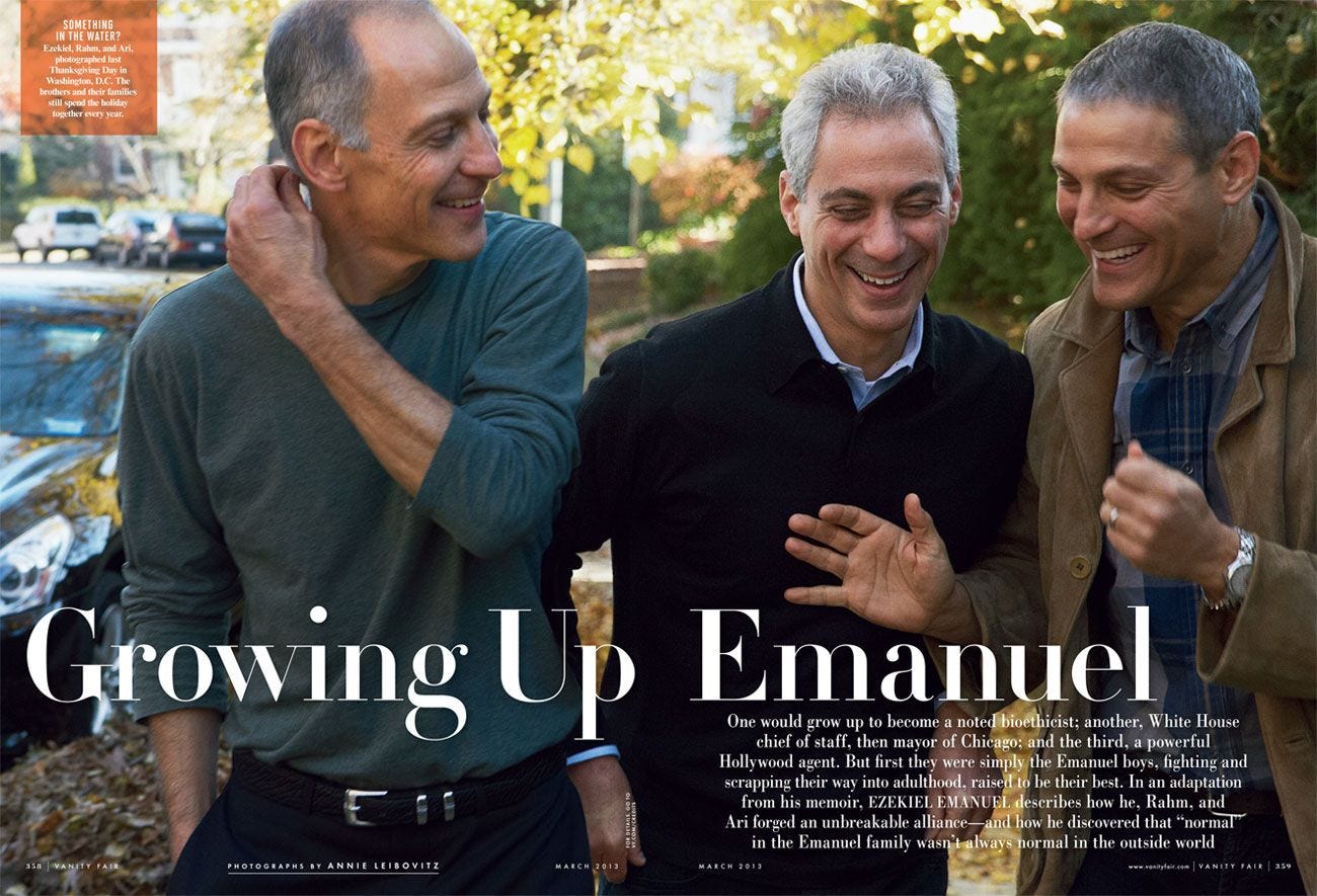 Ari, Ezekiel, and Rahm Emanuel's Upbringing: Their Tight Bond, Childhood Dustups, and Skirmishes with Racist Bullies | Vanity Fair Ari, Ezekiel, and Rahm Emanuel's Upbringing: Their Tight Bond, Childhood Dustups, and Skirmishes with Racist Bullies | Vanity Fair