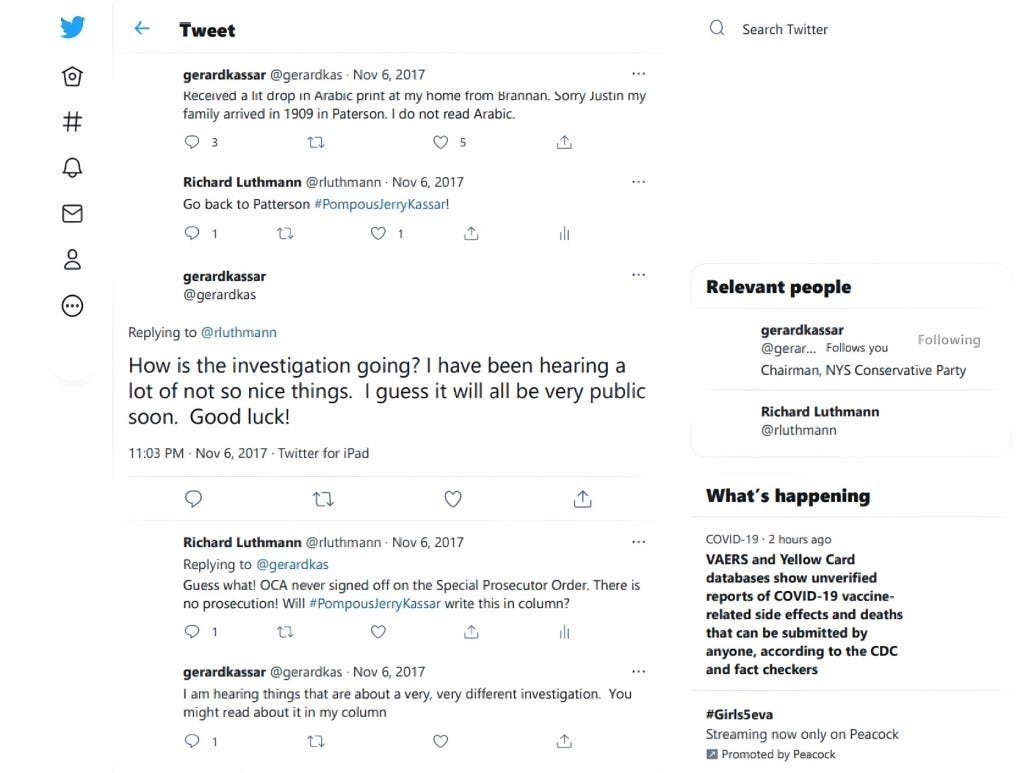 Tweets between Luthmann and Kassar on November 6, 2017, are attached to the filed document as an exhibit. Tweets between Luthmann and Kassar on November 6, 2017, are attached to the filed document as an exhibit.