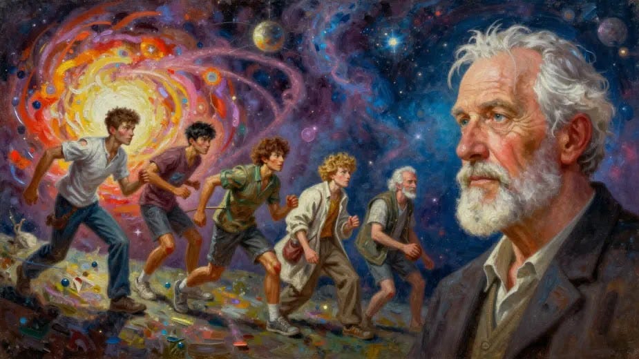 "The Wisdom Journey," a captivating oil painting that reflects a man's evolution from youthful ambition to profound wisdom. Experience the art of life.