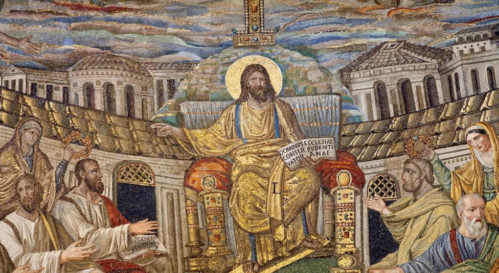 Mosaic of Jesus the Teacher from Santa Pudenziana church from 4th Century - restored in the 16th Century Mosaic of Jesus the Teacher from Santa Pudenziana church from 4th Century - restored in the 16th Century