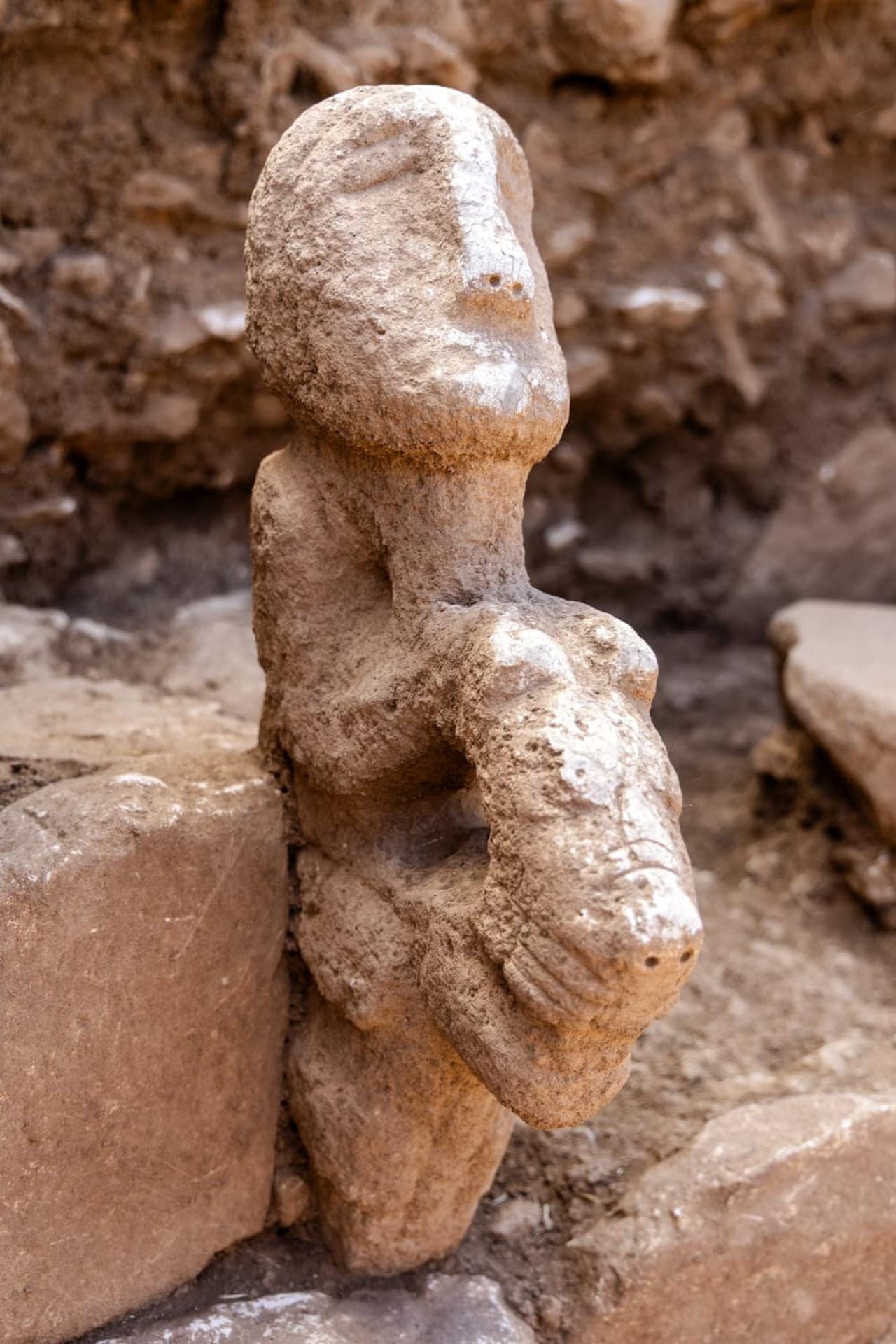 An 11,000-year-old composite statue unearthed at Karahantepe, offering a rare glimpse into the symbolic art of the Neolithic period. (AA Photo) An 11,000-year-old composite statue unearthed at Karahantepe, offering a rare glimpse into the symbolic art of the Neolithic period. (AA Photo)