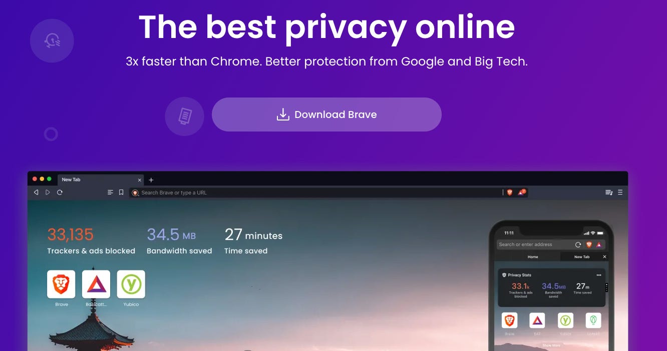 Brave browser homepage