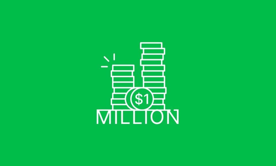 Illustration of stacked coins with the word, "$1 Million."