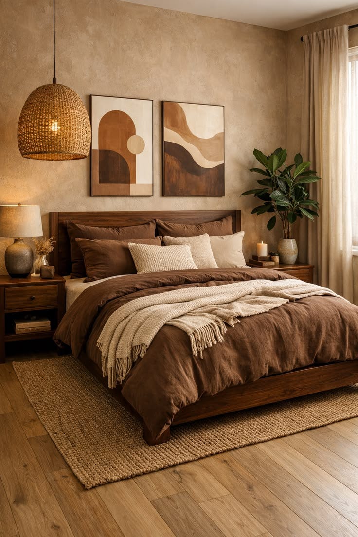 a large bed sitting in a bedroom next to two lamps on either side of it