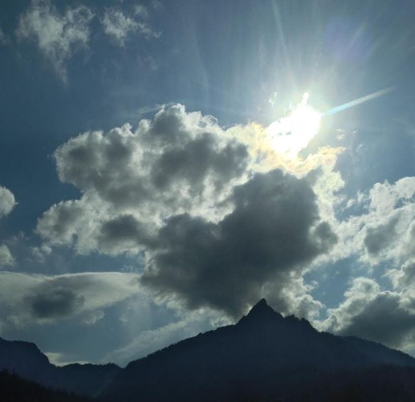 clouds over mountain with sun