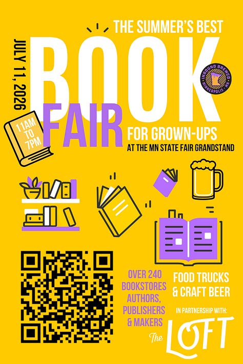 two women holding books, author at table with books, book fair for grownups promo poster