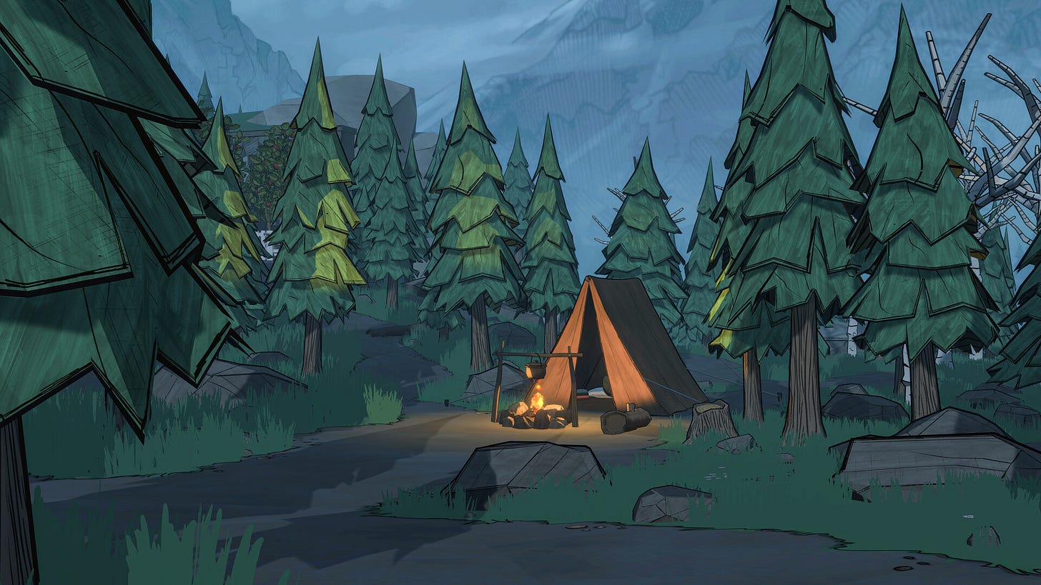 A modest tent in a forrest camp site A modest tent in a forrest camp site