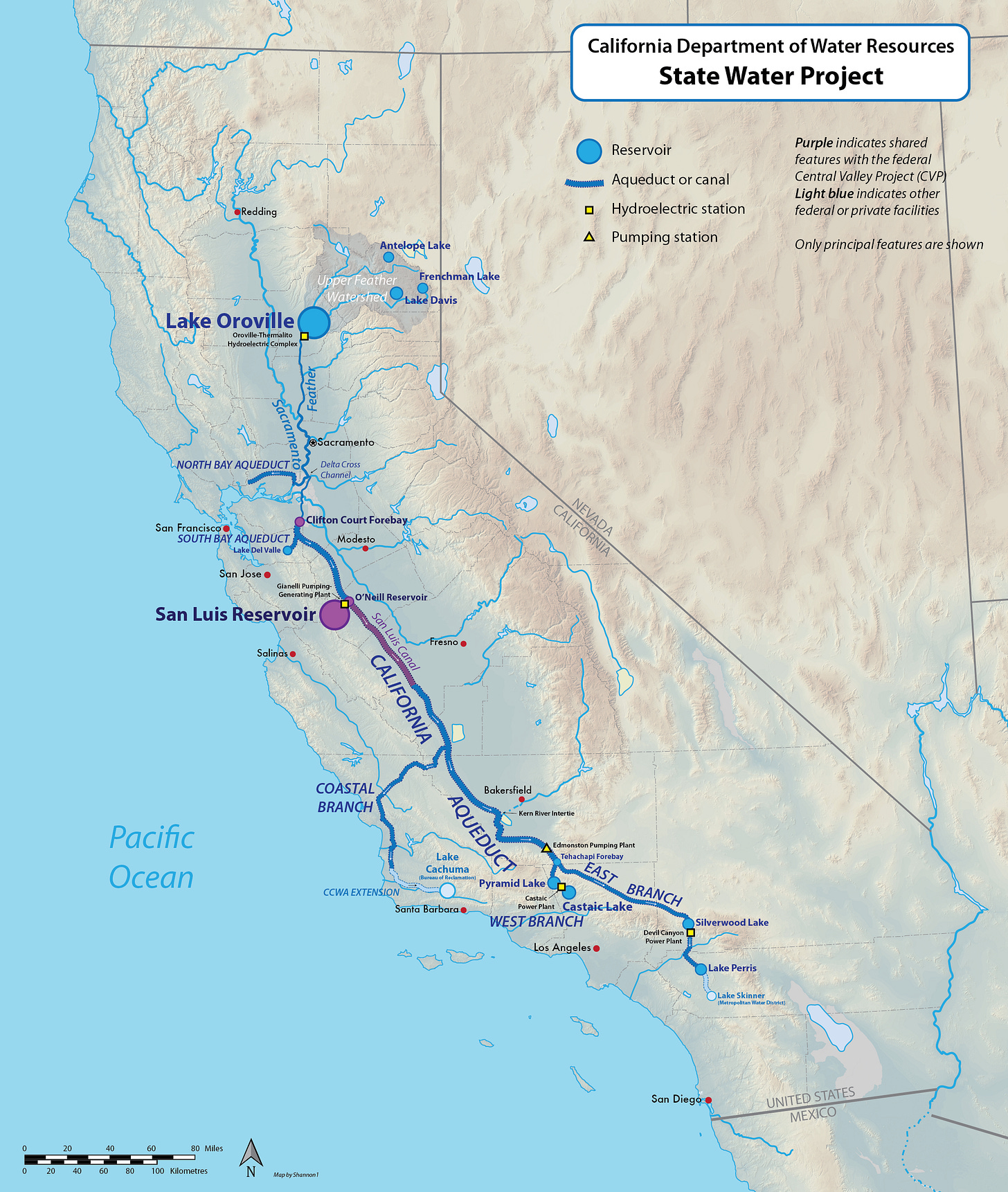 map of California with the California Aqueduct