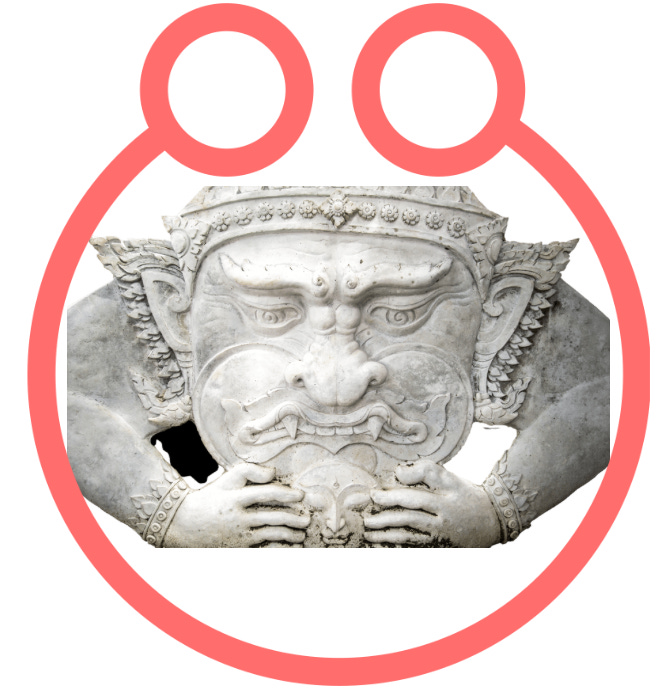 Mythological depiction of Rahu consuming nectar during Samudra Manthan story