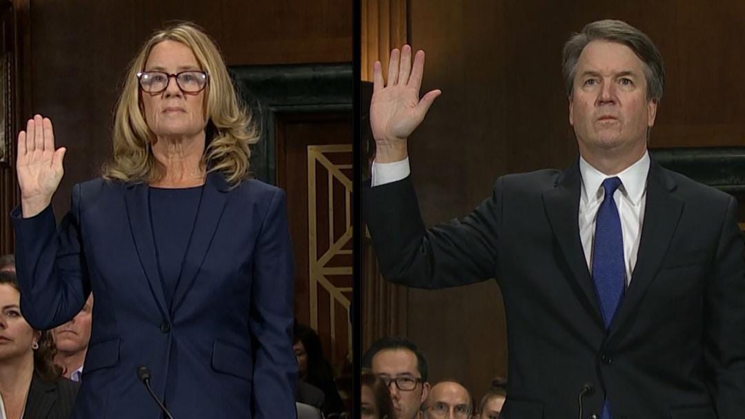 Blasey Ford and Kavanaugh swearing in at Senate hearing Blasey Ford and Kavanaugh swearing in at Senate hearing