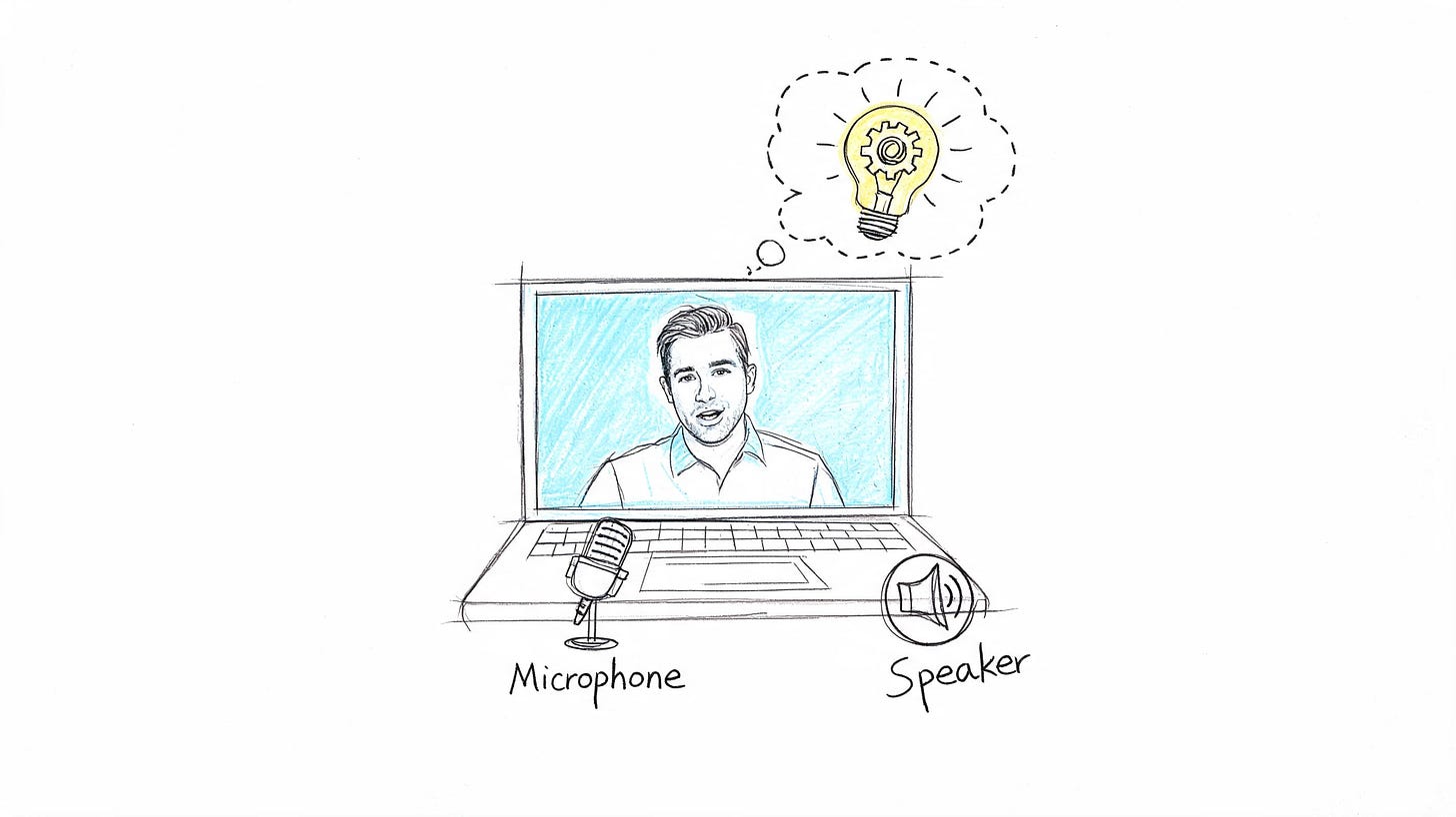 A hand-drawn illustration of a man on a laptop screen with a lightbulb icon representing a remote idea. A hand-drawn illustration of a man on a laptop screen with a lightbulb icon representing a remote idea.